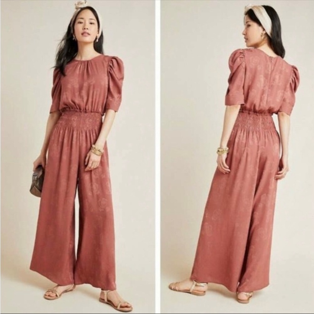 Anthropologie Pink Floral Pattern Plus Size Jumpsuit